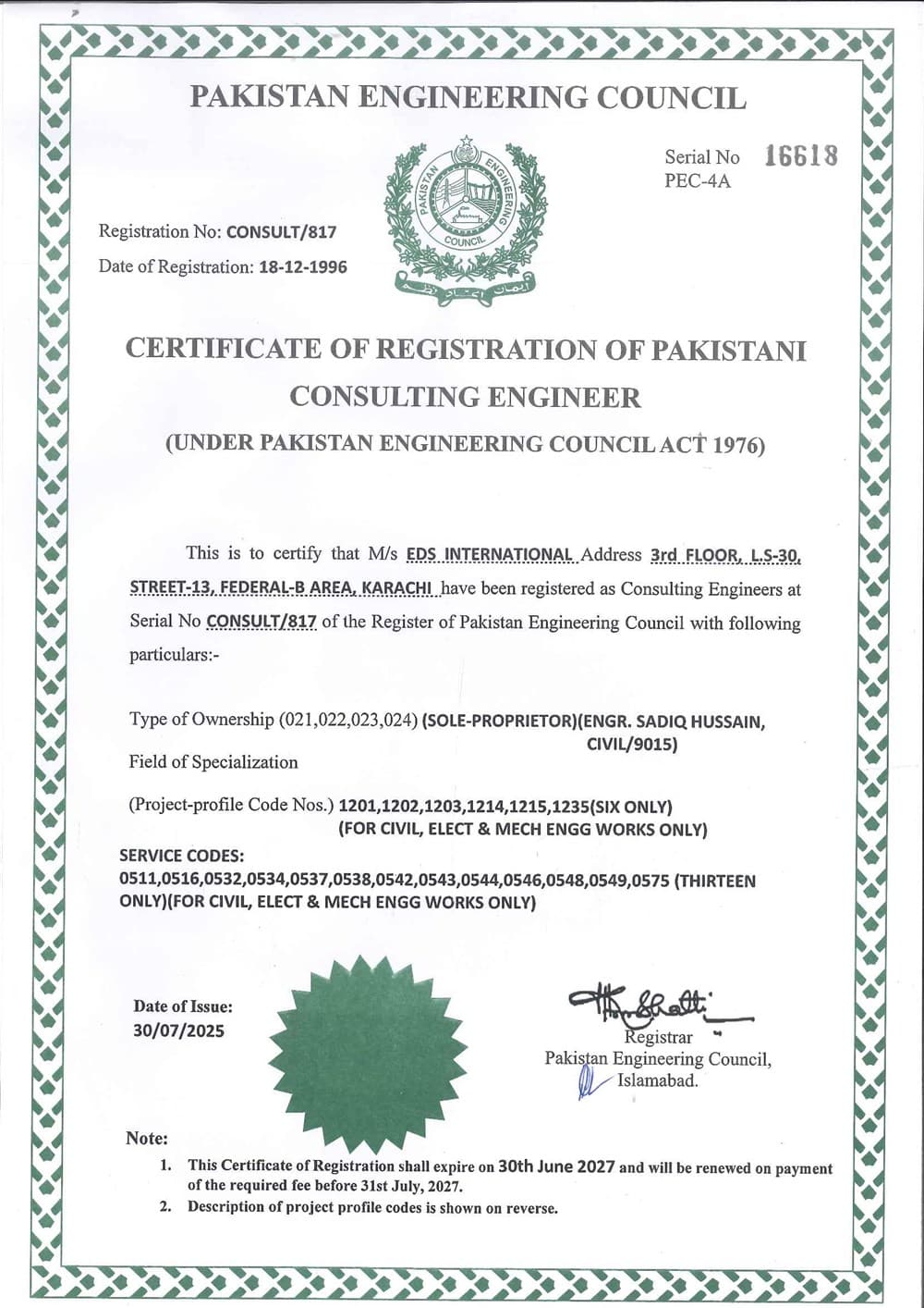 Registered Consulting Engineer